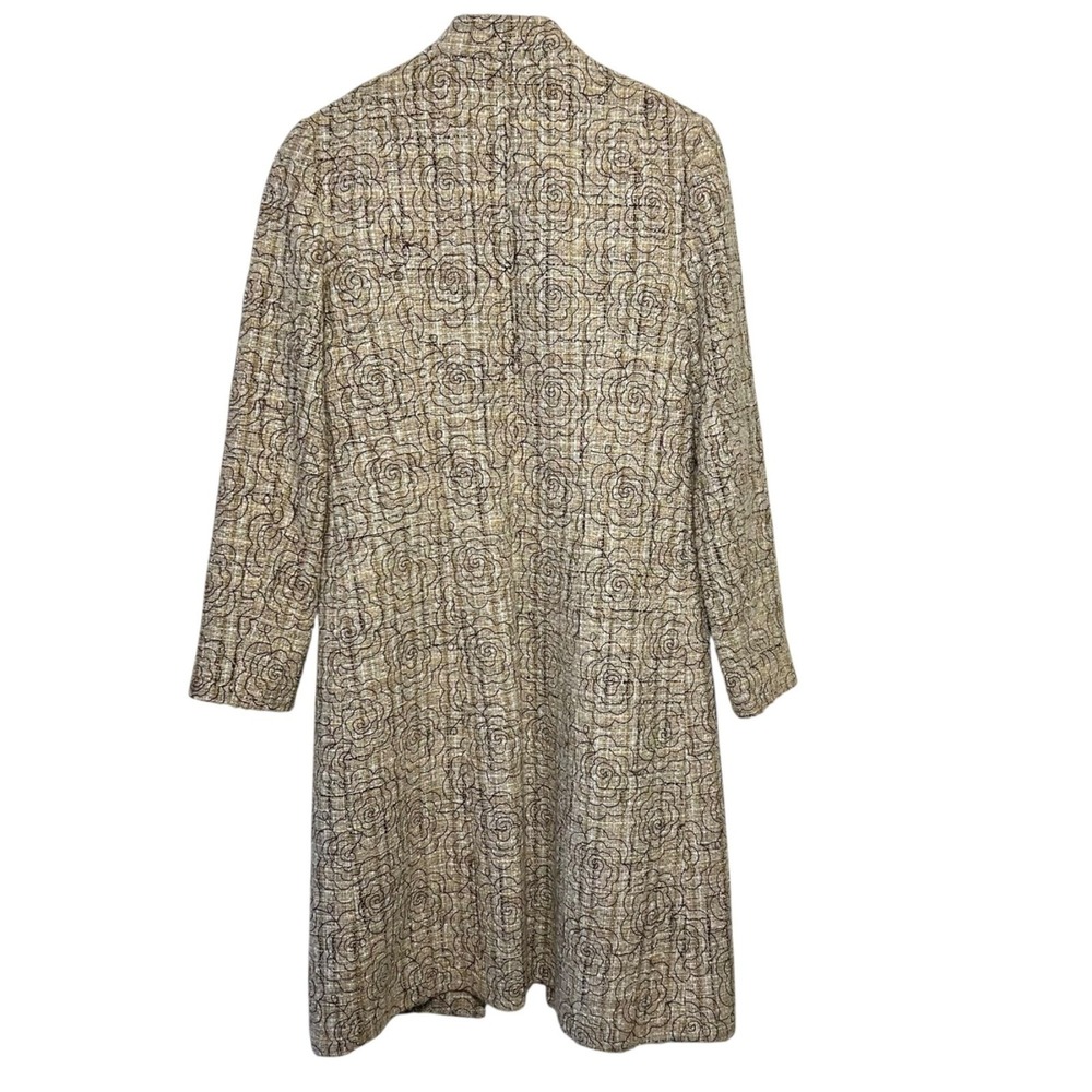 Vintage Neiman Marcus Exclusive Floral Tweed Duster Coat Gold Brown Silk Mix 10 - Picture 3 of 15